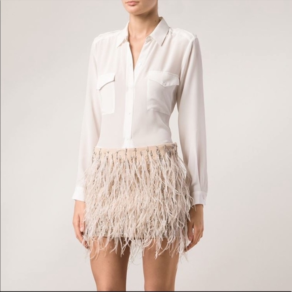 Haute Hippie Ostrich Feathered Beaded Mini Skirt